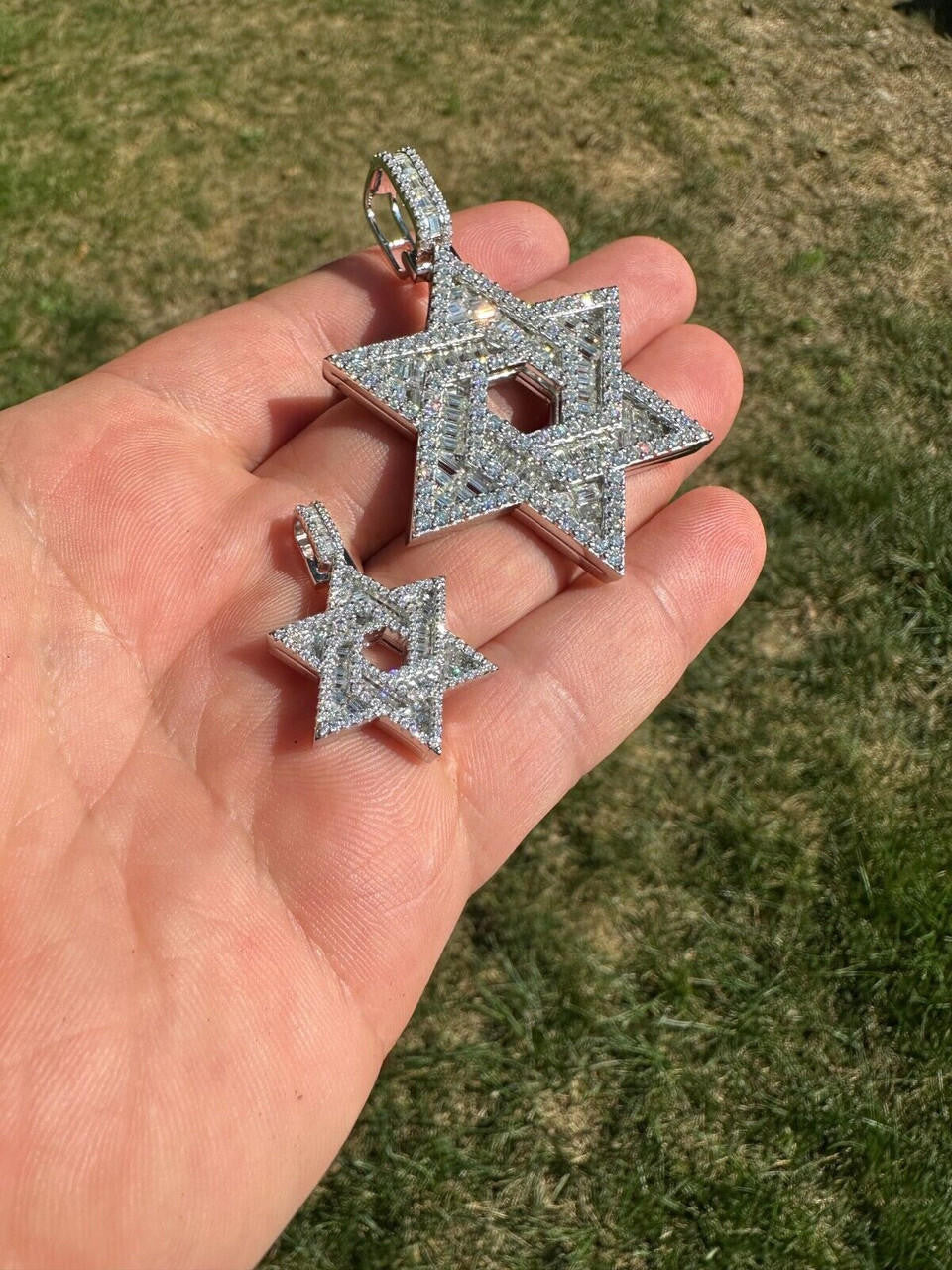 MOISSANITE Jewish Star Of David Pendant - 925 Silver - 2 Sizes 1.33"-2.5"