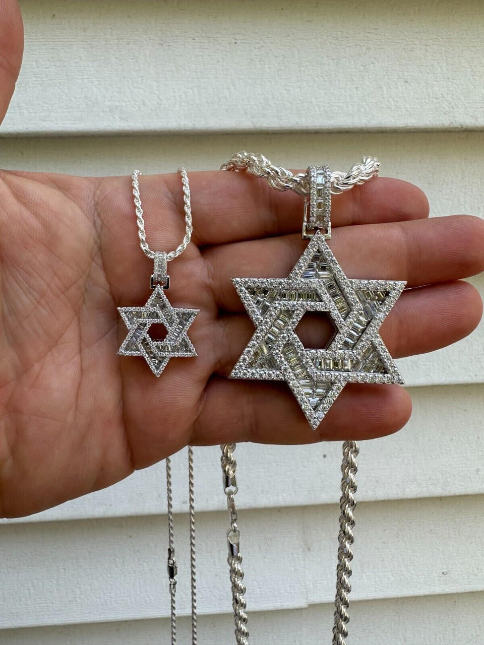 MOISSANITE Jewish Star Of David Pendant - 925 Silver - 2 Sizes 1.33"-2.5"