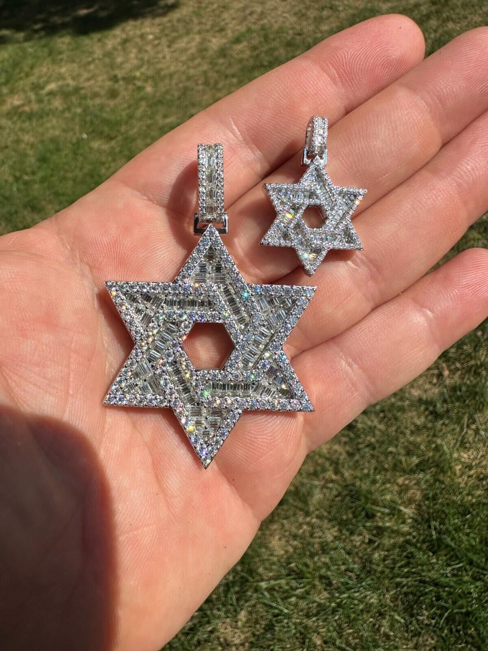 MOISSANITE Jewish Star Of David Pendant - 925 Silver - 2 Sizes 1.33"-2.5"