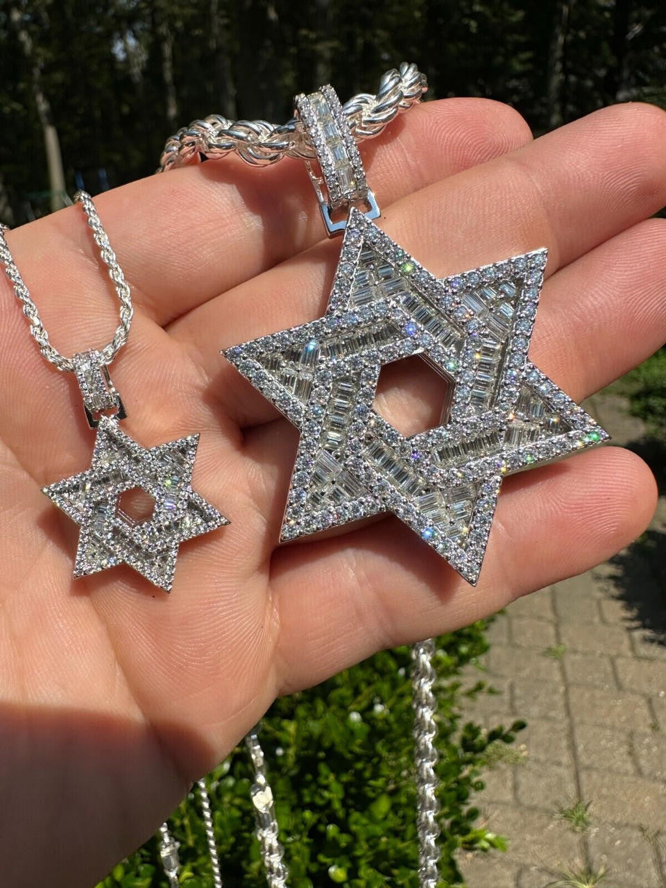 MOISSANITE Jewish Star Of David Pendant - 925 Silver - 2 Sizes 1.33"-2.5"