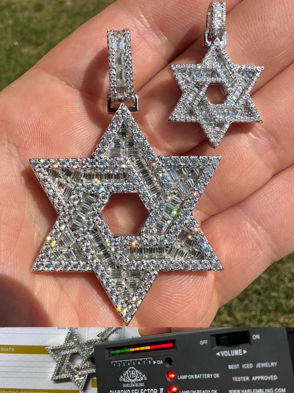 MOISSANITE Jewish Star Of David Pendant - 925 Silver - 2 Sizes 1.33"-2.5"
