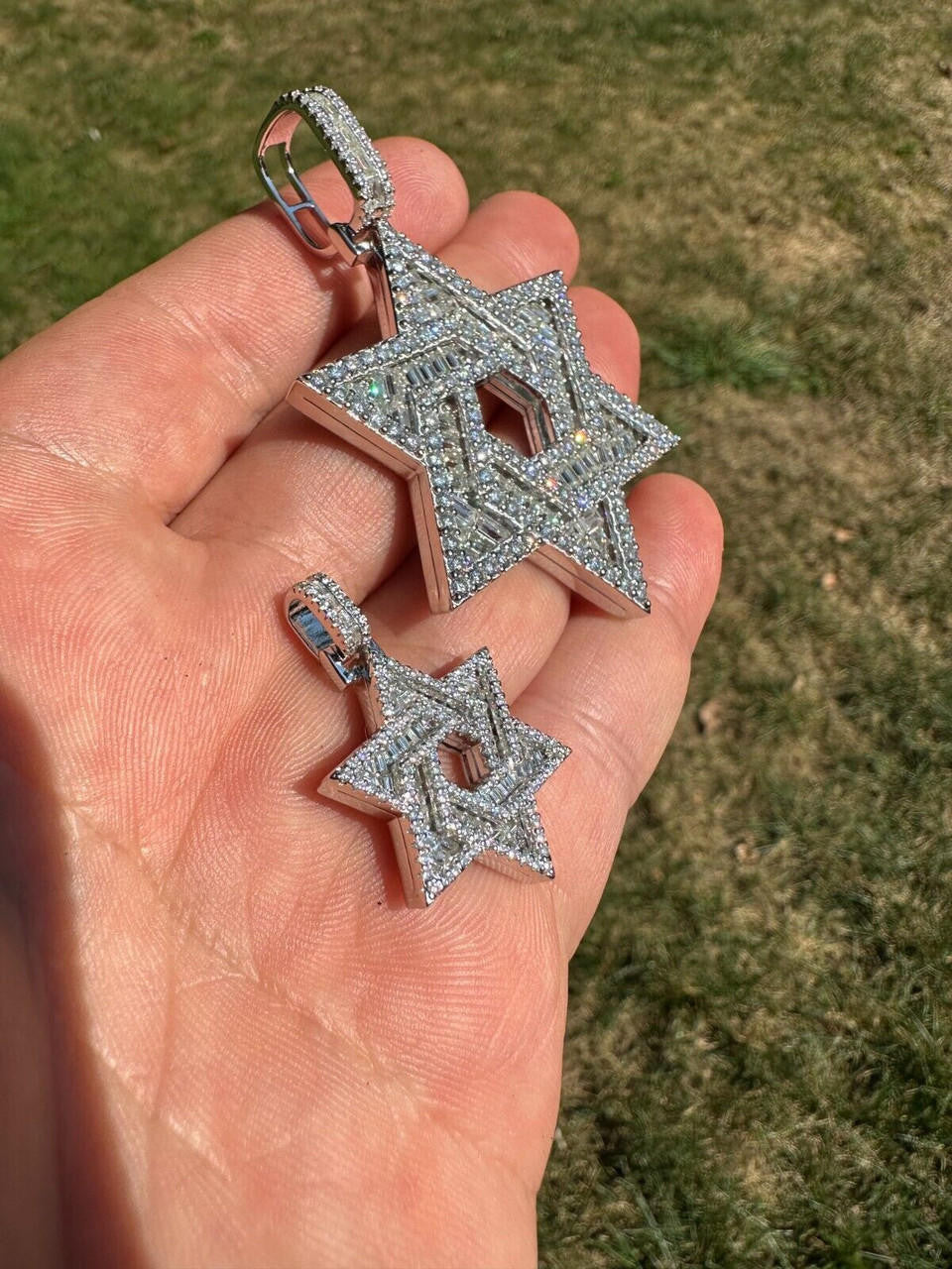 MOISSANITE Jewish Star Of David Pendant - 925 Silver - 2 Sizes 1.33"-2.5"