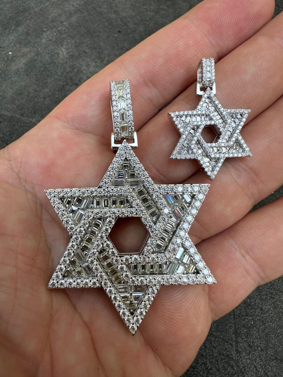 MOISSANITE Jewish Star Of David Pendant - 925 Silver - 2 Sizes 1.33"-2.5"