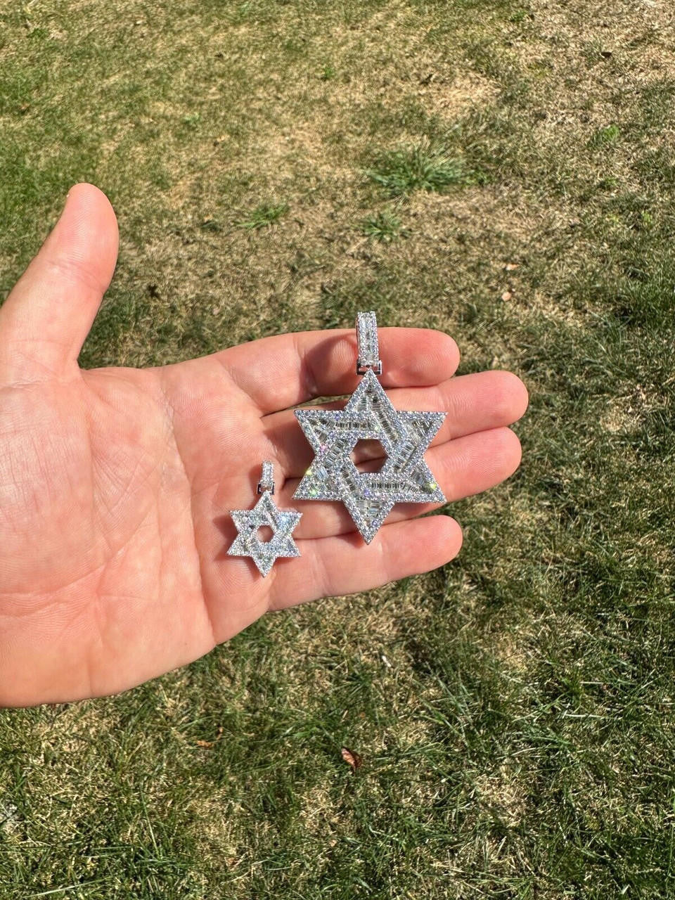 MOISSANITE Jewish Star Of David Pendant - 925 Silver - 2 Sizes 1.33"-2.5"