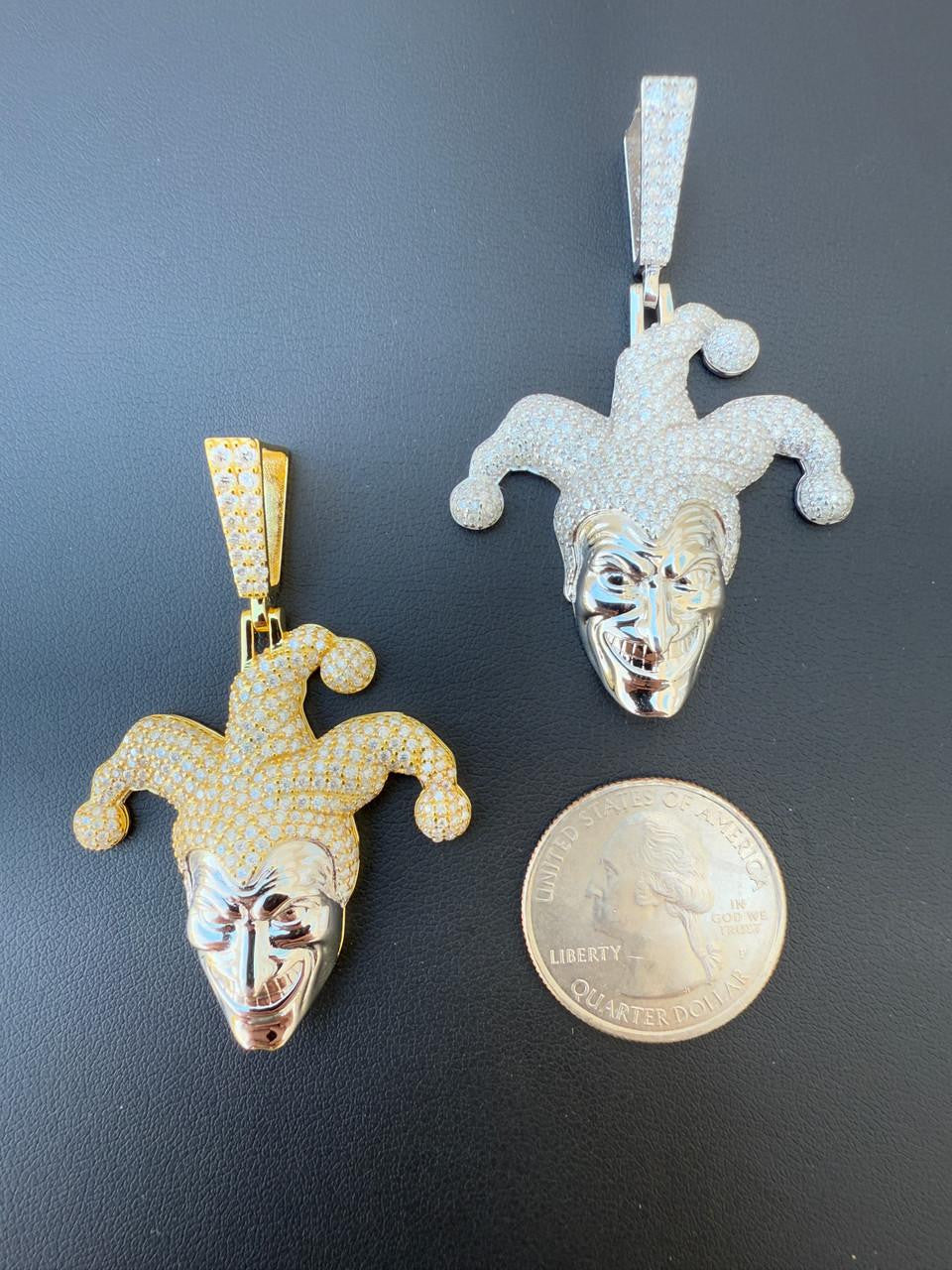MOISSANITE Joker Jester Iced Out Pendant - 14k Yellow Gold Vermeil Or 925 Silver - Medium 2"