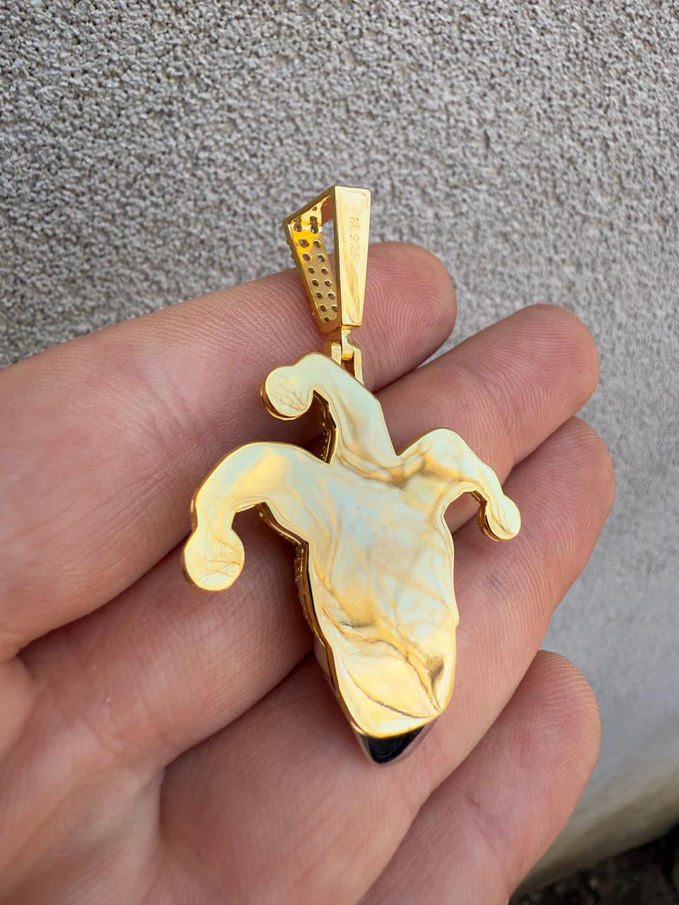 MOISSANITE Joker Jester Iced Out Pendant - 14k Yellow Gold Vermeil Or 925 Silver - Medium 2"