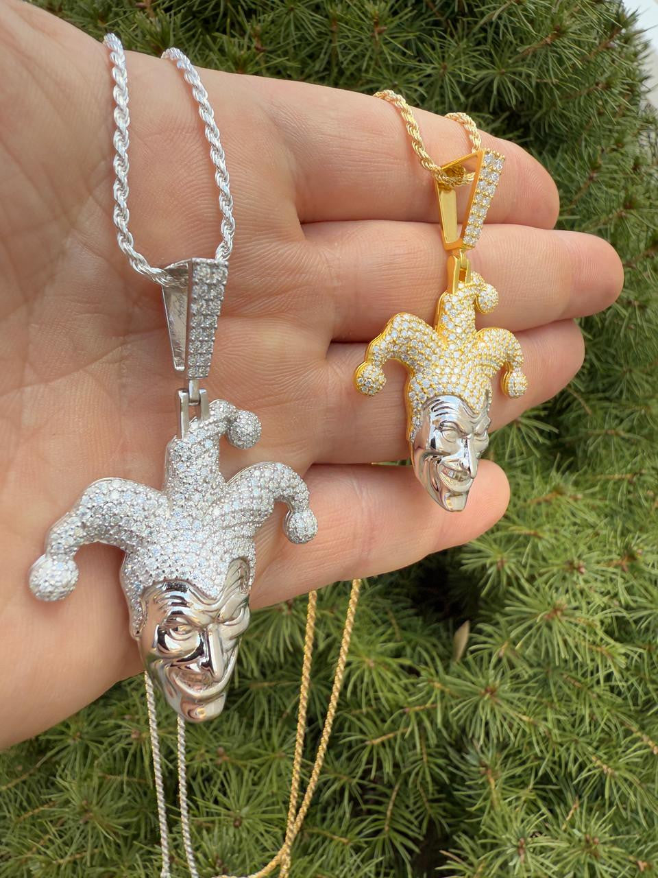 MOISSANITE Joker Jester Iced Out Pendant - 14k Yellow Gold Vermeil Or 925 Silver - Medium 2"