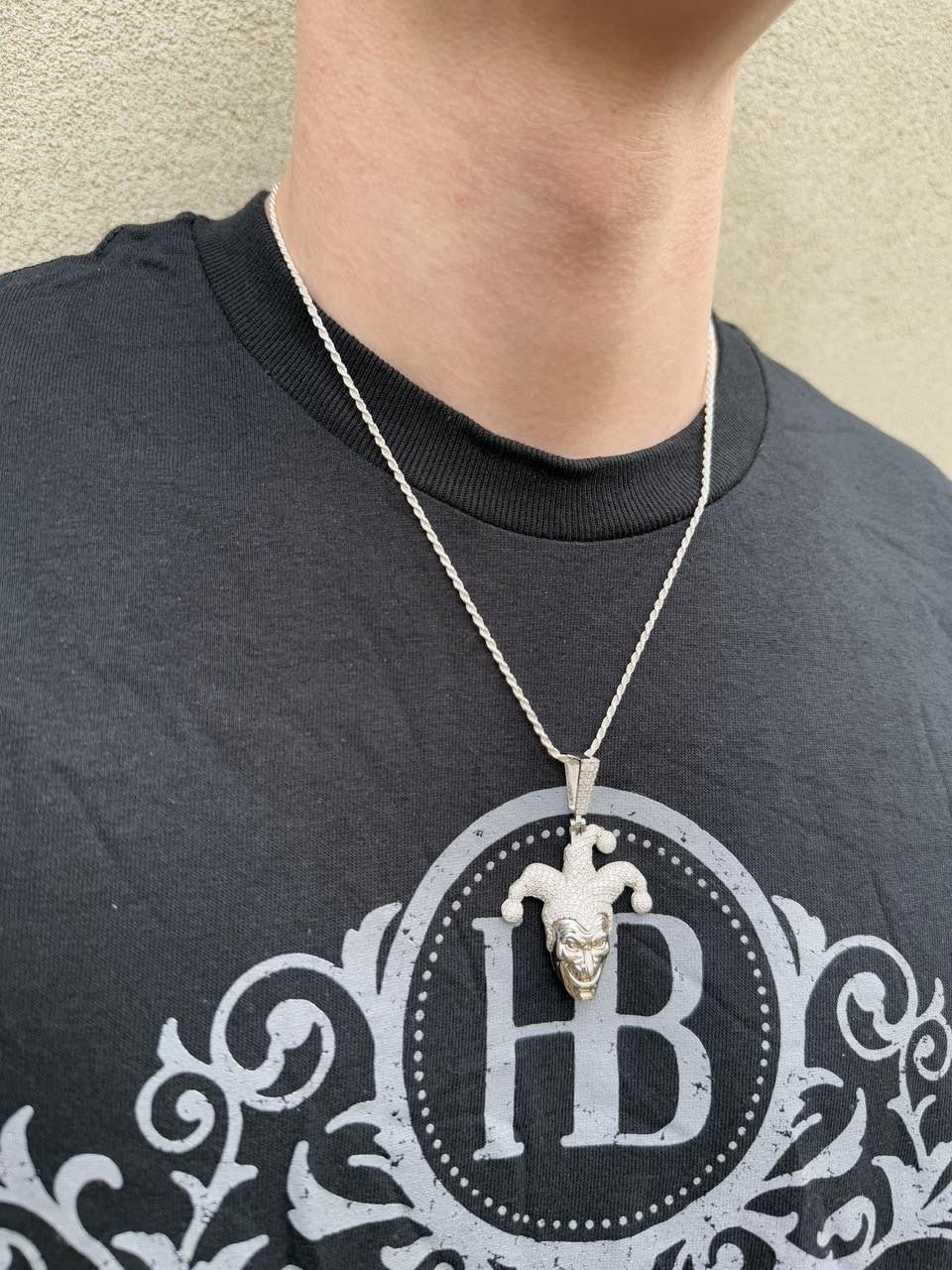 MOISSANITE Joker Jester Iced Out Pendant - 14k Yellow Gold Vermeil Or 925 Silver - Medium 2"