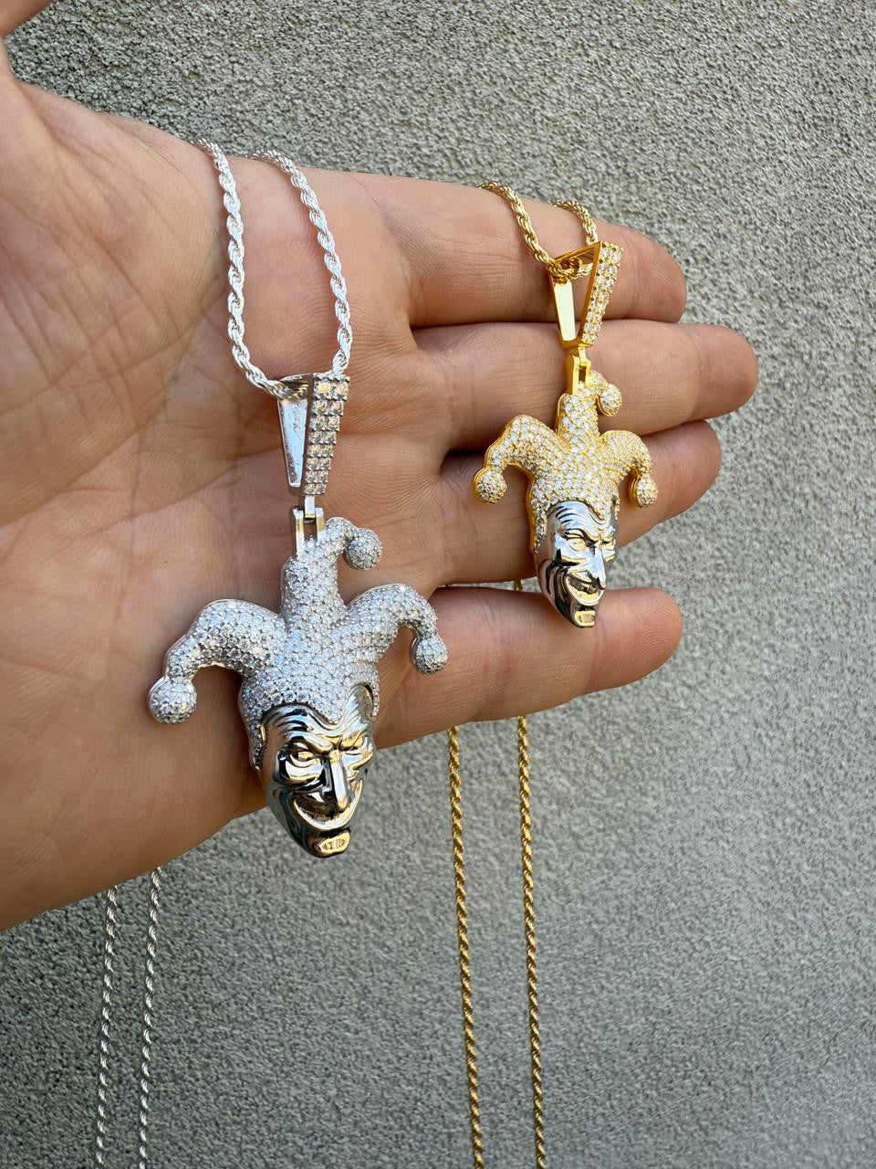 MOISSANITE Joker Jester Iced Out Pendant - 14k Yellow Gold Vermeil Or 925 Silver - Medium 2"