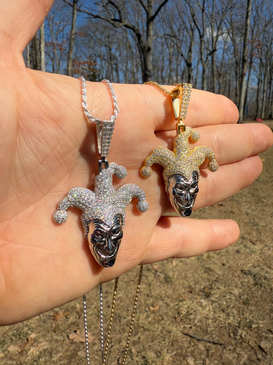 MOISSANITE Joker Jester Iced Out Pendant - 14k Yellow Gold Vermeil Or 925 Silver - Medium 2"