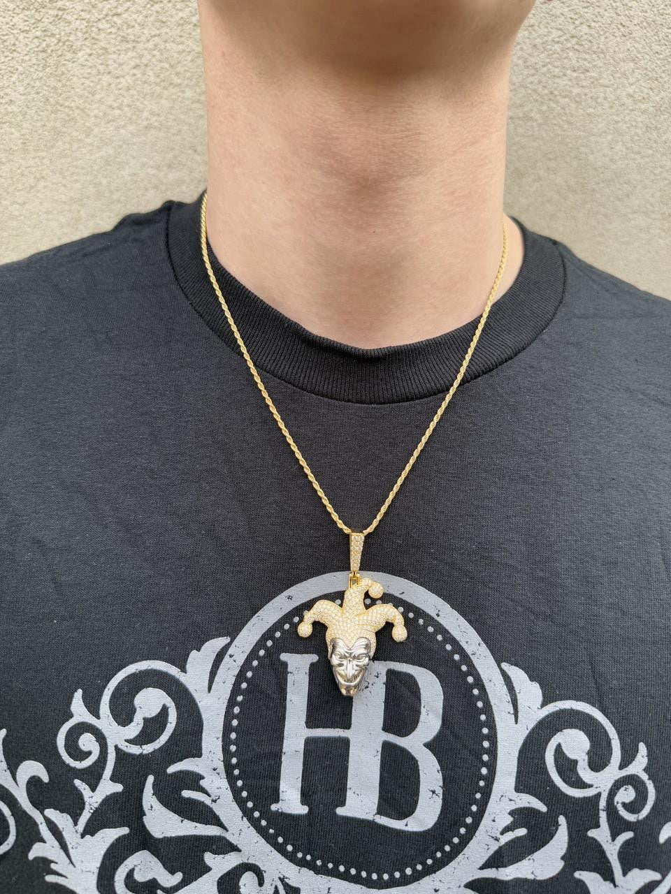 MOISSANITE Joker Jester Iced Out Pendant - 14k Yellow Gold Vermeil Or 925 Silver - Medium 2"