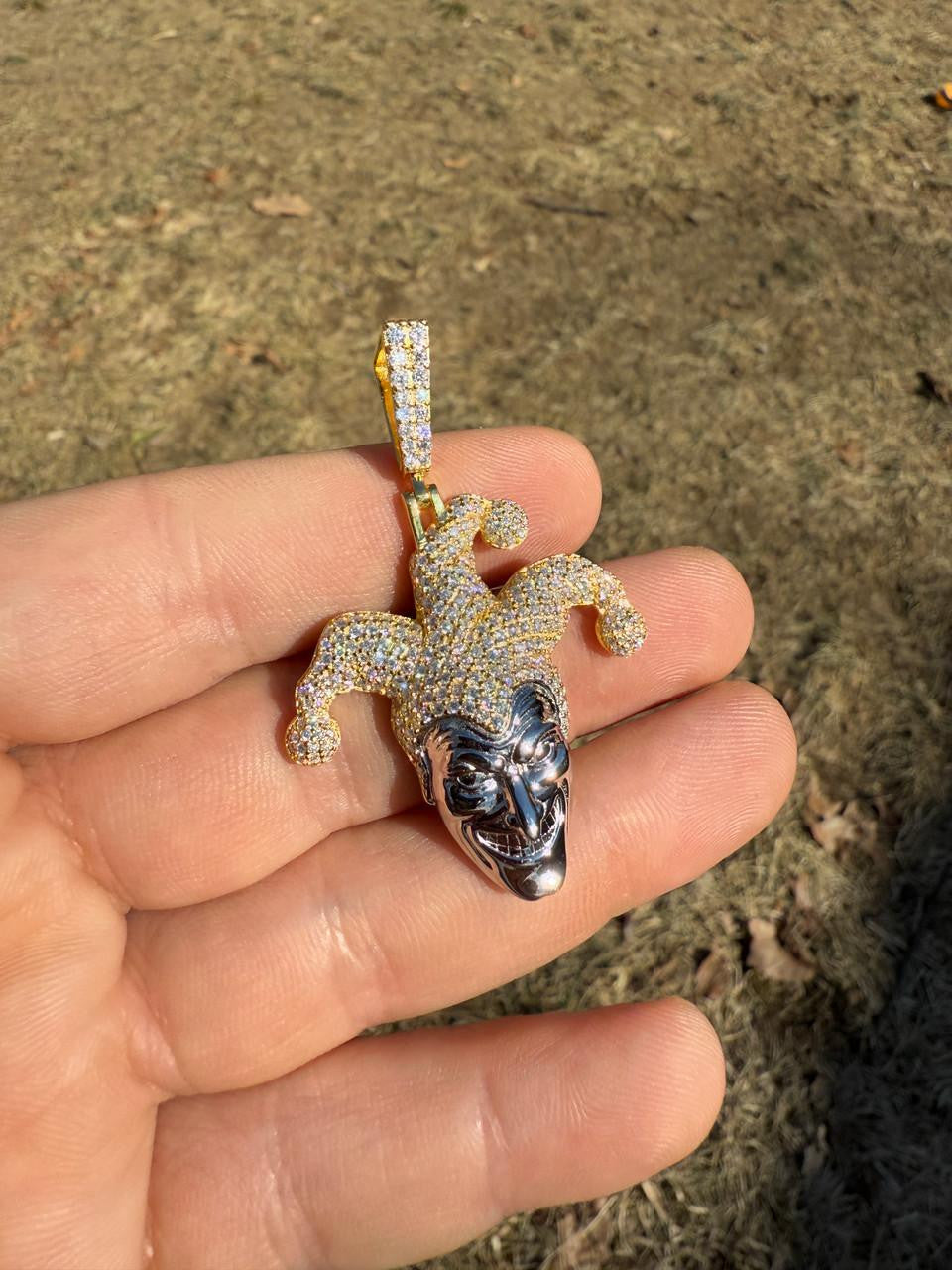 MOISSANITE Joker Jester Iced Out Pendant - 14k Yellow Gold Vermeil Or 925 Silver - Medium 2"