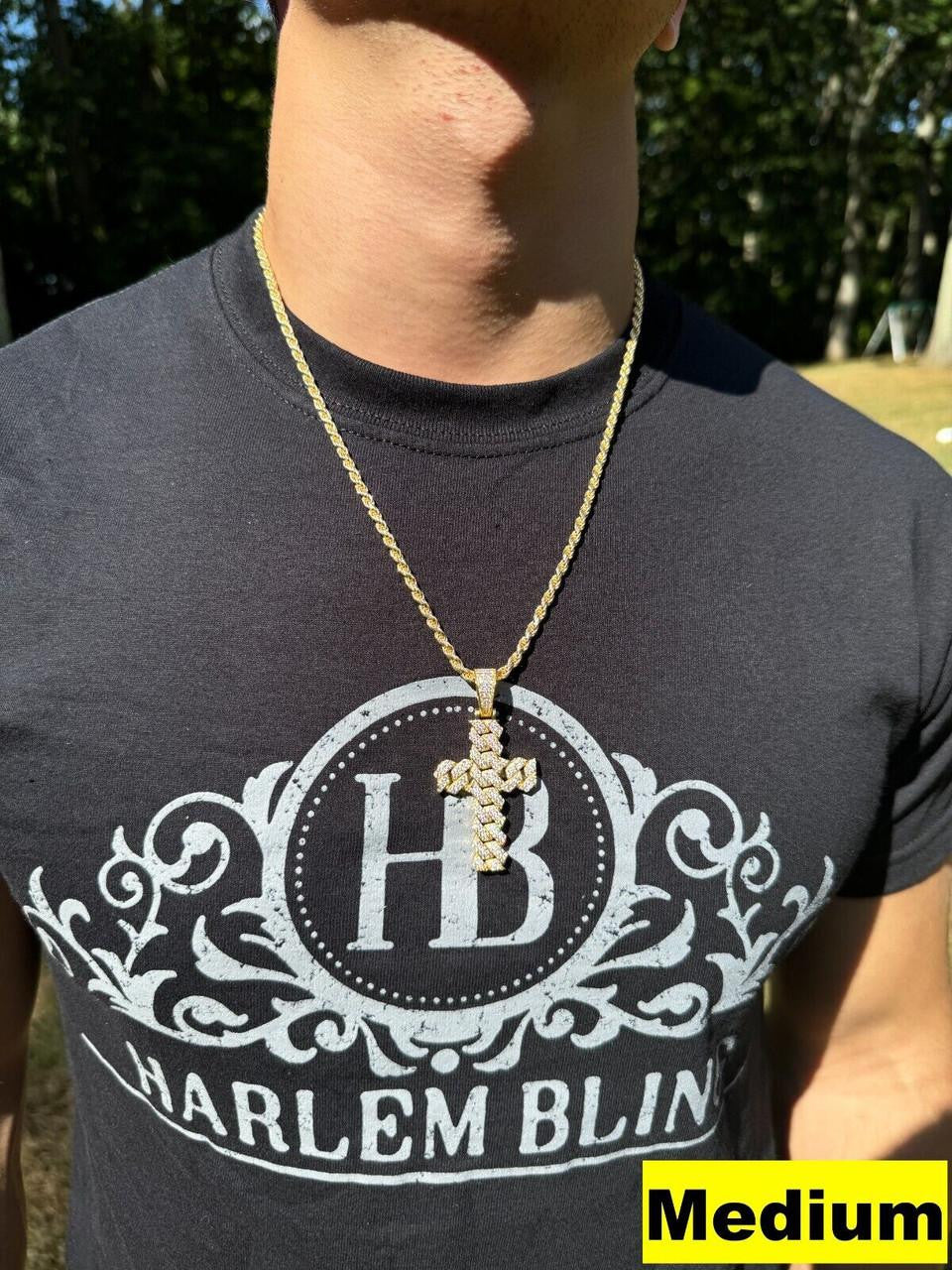 MOISSANITE Miami Cuban Prong Set Cross Pendant - 14k Gold Vermeil 925 Silver - 3 Sizes 1.25"-3.25"