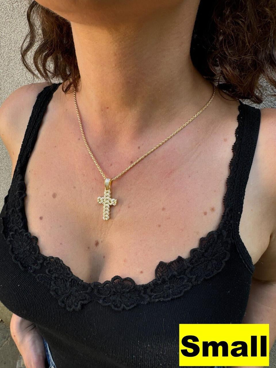 MOISSANITE Miami Cuban Prong Set Cross Pendant - 14k Gold Vermeil 925 Silver - 3 Sizes 1.25"-3.25"