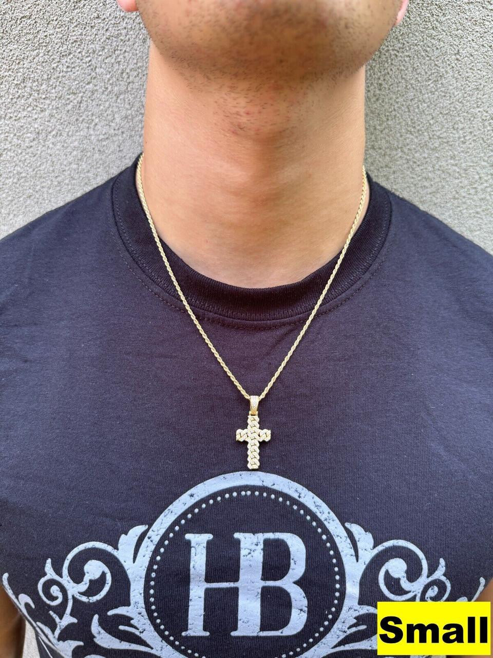 MOISSANITE Miami Cuban Prong Set Cross Pendant - 14k Gold Vermeil 925 Silver - 3 Sizes 1.25"-3.25"