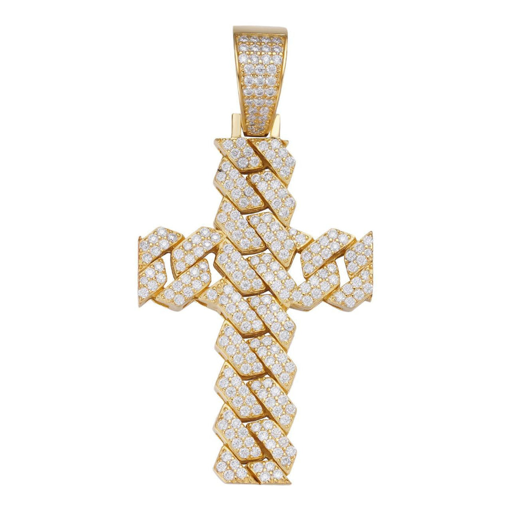 MOISSANITE Miami Cuban Prong Set Cross Pendant - 14k Gold Vermeil 925 Silver - 3 Sizes 1.25"-3.25"