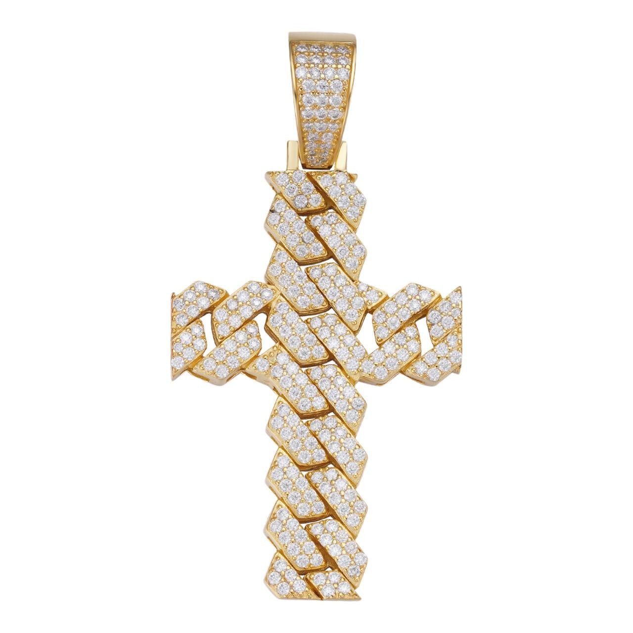 MOISSANITE Miami Cuban Prong Set Cross Pendant - 14k Gold Vermeil 925 Silver - 3 Sizes 1.25"-3.25"