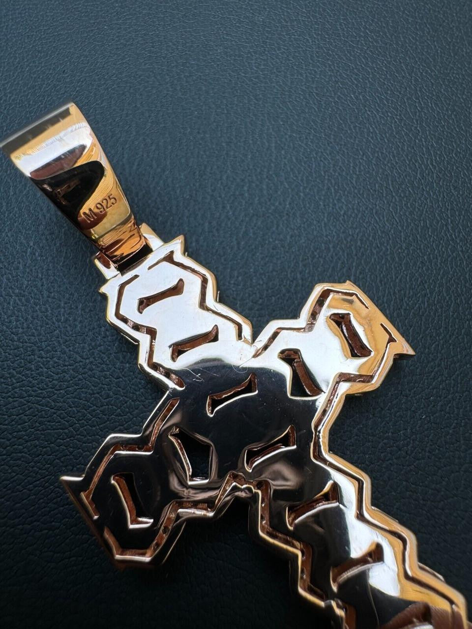 MOISSANITE Miami Cuban Prong Set Iced Out Cross Pendant - 14k Rose Gold Vermeil 925 Silver - 3 Sizes 1.25"-3.25"