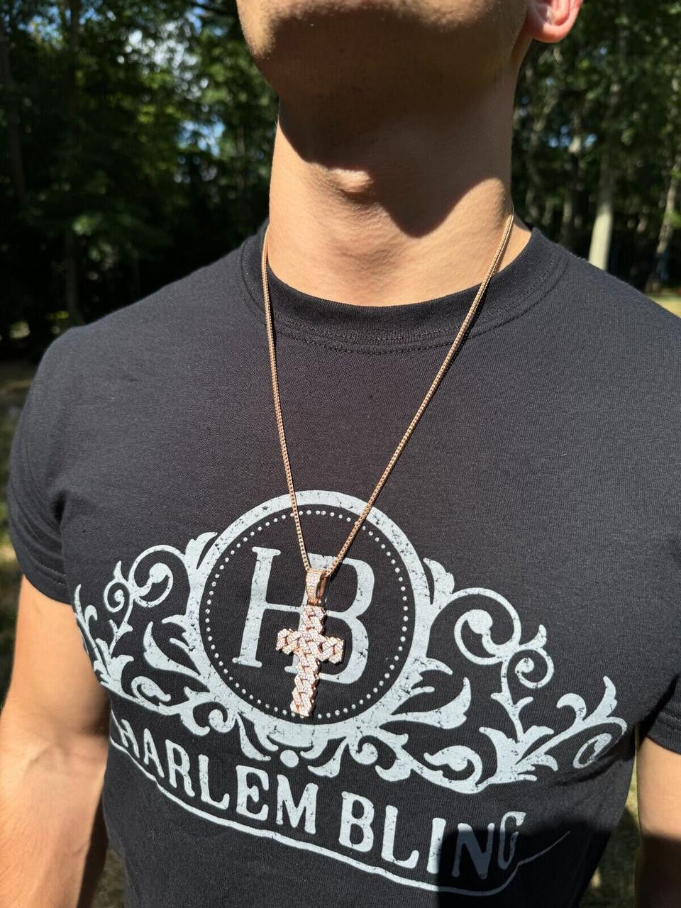 MOISSANITE Miami Cuban Prong Set Iced Out Cross Pendant - 14k Rose Gold Vermeil 925 Silver - 3 Sizes 1.25"-3.25"