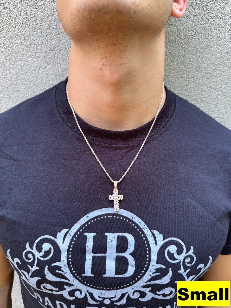 MOISSANITE Miami Cuban Prong Set Iced Out Cross Pendant - 14k Rose Gold Vermeil 925 Silver - 3 Sizes 1.25"-3.25"