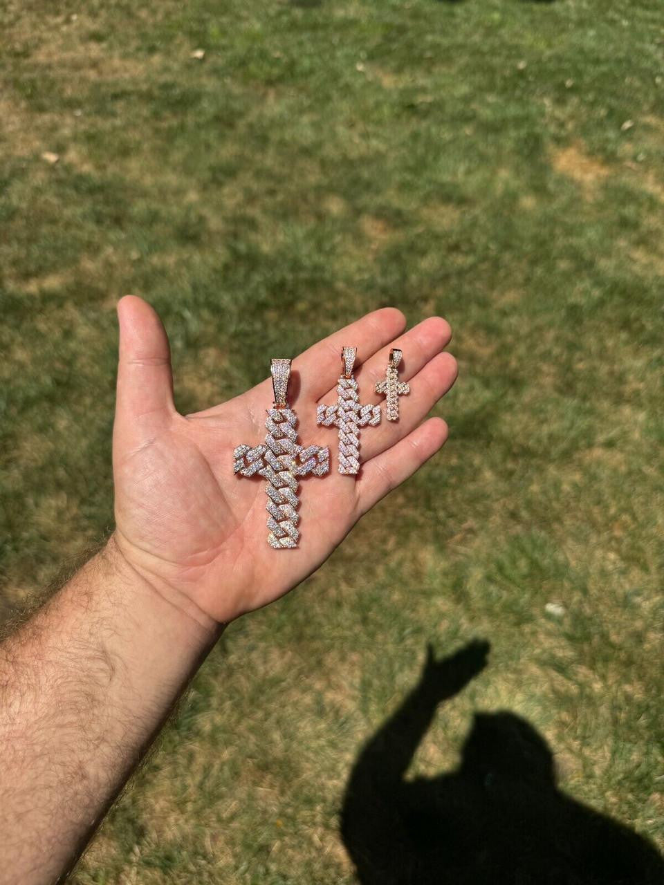MOISSANITE Miami Cuban Prong Set Iced Out Cross Pendant - 14k Rose Gold Vermeil 925 Silver - 3 Sizes 1.25"-3.25"