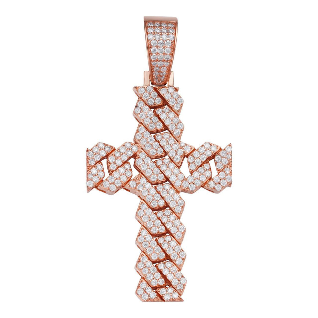 MOISSANITE Miami Cuban Prong Set Iced Out Cross Pendant - 14k Rose Gold Vermeil 925 Silver - 3 Sizes 1.25"-3.25"