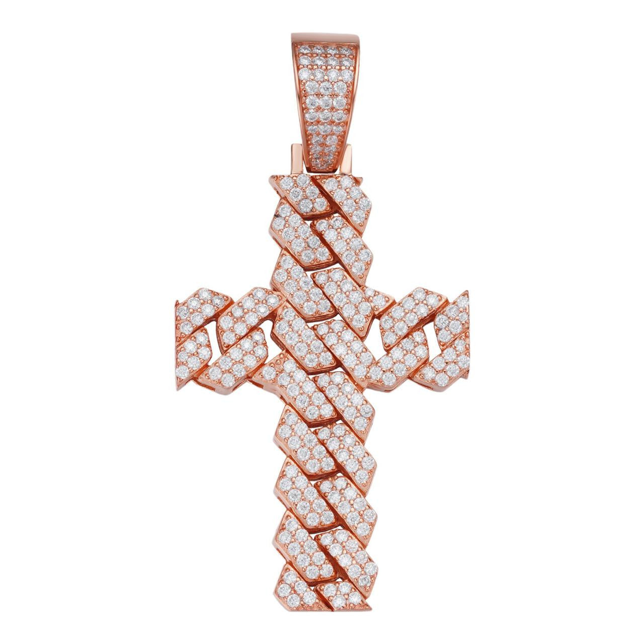 MOISSANITE Miami Cuban Prong Set Iced Out Cross Pendant - 14k Rose Gold Vermeil 925 Silver - 3 Sizes 1.25"-3.25"