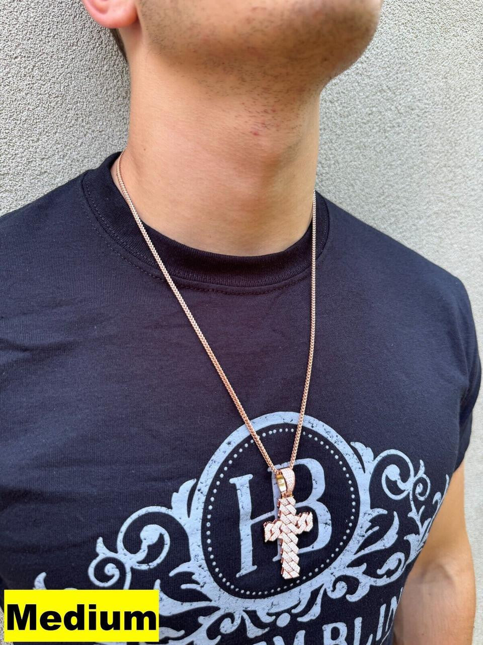 MOISSANITE Miami Cuban Prong Set Iced Out Cross Pendant - 14k Rose Gold Vermeil 925 Silver - 3 Sizes 1.25"-3.25"