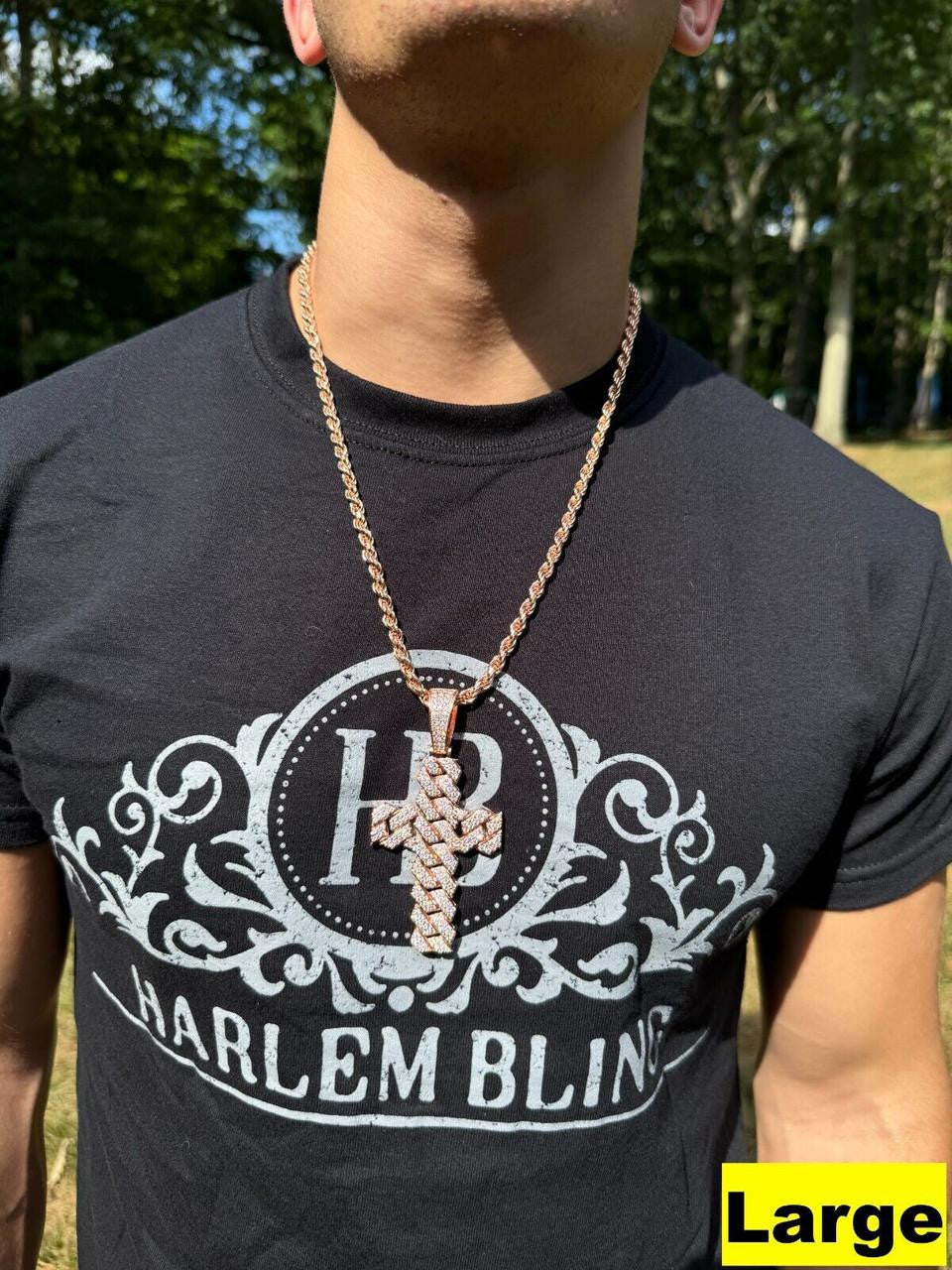 MOISSANITE Miami Cuban Prong Set Iced Out Cross Pendant - 14k Rose Gold Vermeil 925 Silver - 3 Sizes 1.25"-3.25"