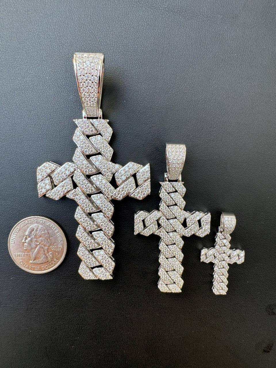 MOISSANITE Miami Cuban Prong Set Iced Out Cross Pendant - 925 Silver - 3 Sizes 1.25"-3.25"