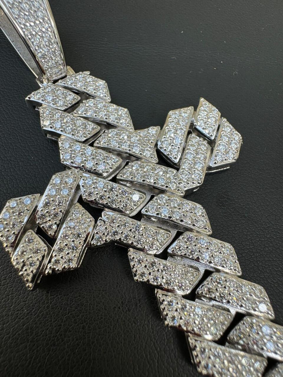MOISSANITE Miami Cuban Prong Set Iced Out Cross Pendant - 925 Silver - 3 Sizes 1.25"-3.25"