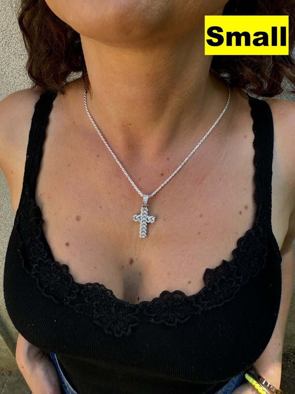 MOISSANITE Miami Cuban Prong Set Iced Out Cross Pendant - 925 Silver - 3 Sizes 1.25"-3.25"
