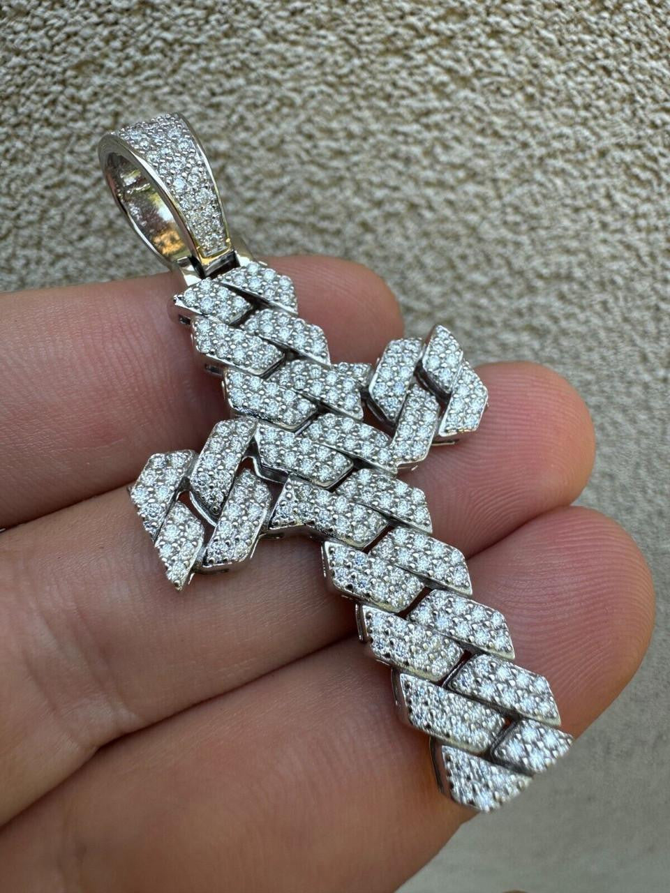 MOISSANITE Miami Cuban Prong Set Iced Out Cross Pendant - 925 Silver - 3 Sizes 1.25"-3.25"