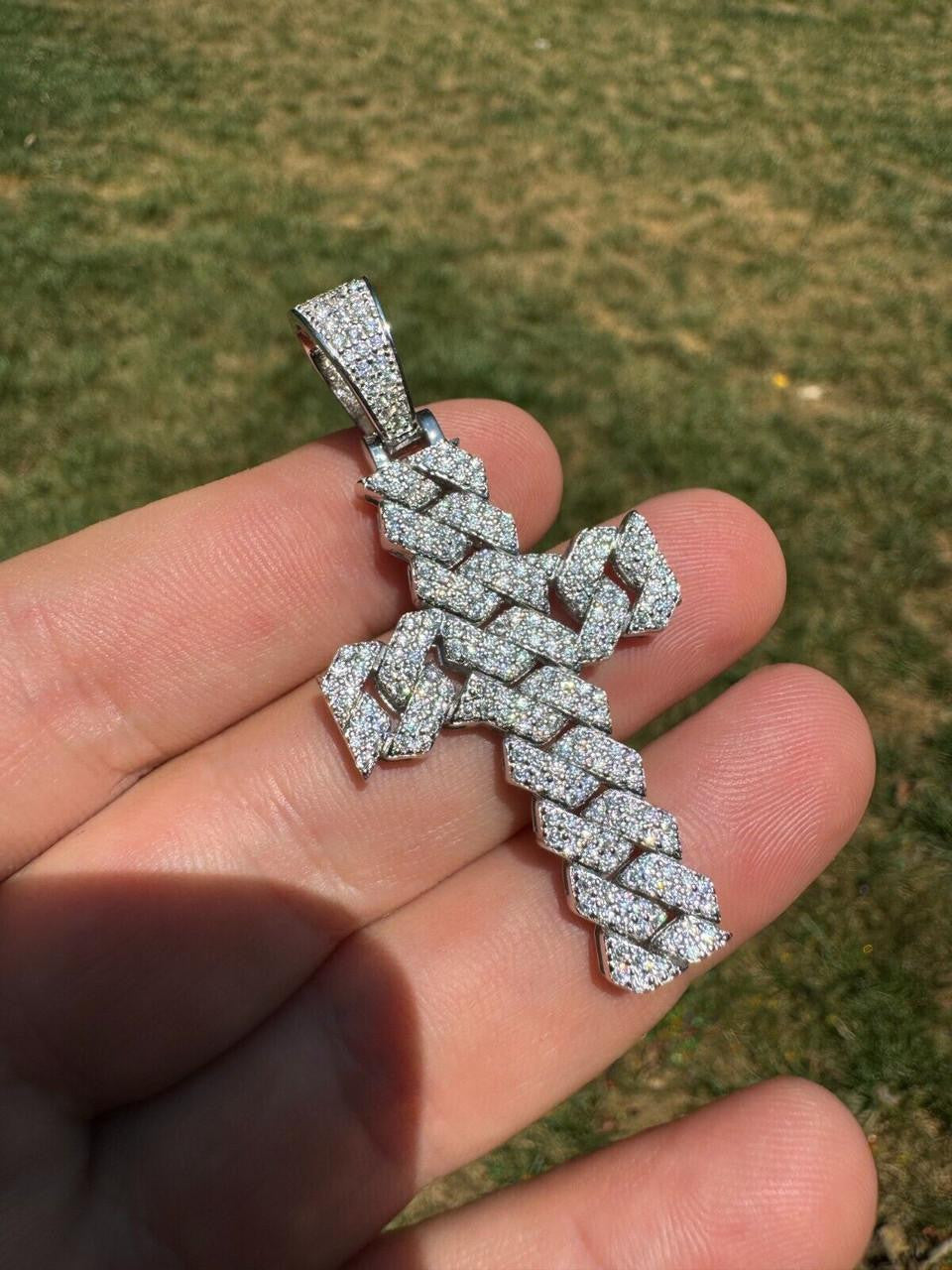 MOISSANITE Miami Cuban Prong Set Iced Out Cross Pendant - 925 Silver - 3 Sizes 1.25"-3.25"