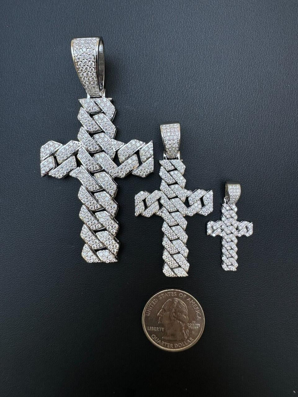 MOISSANITE Miami Cuban Prong Set Iced Out Cross Pendant - 925 Silver - 3 Sizes 1.25"-3.25"