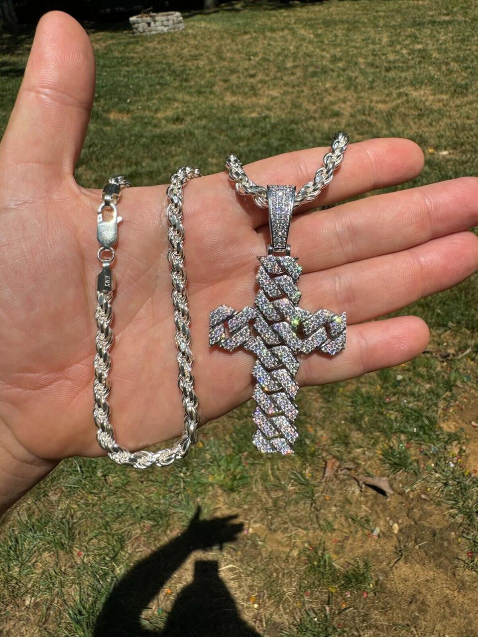 MOISSANITE Miami Cuban Prong Set Iced Out Cross Pendant - 925 Silver - 3 Sizes 1.25"-3.25"