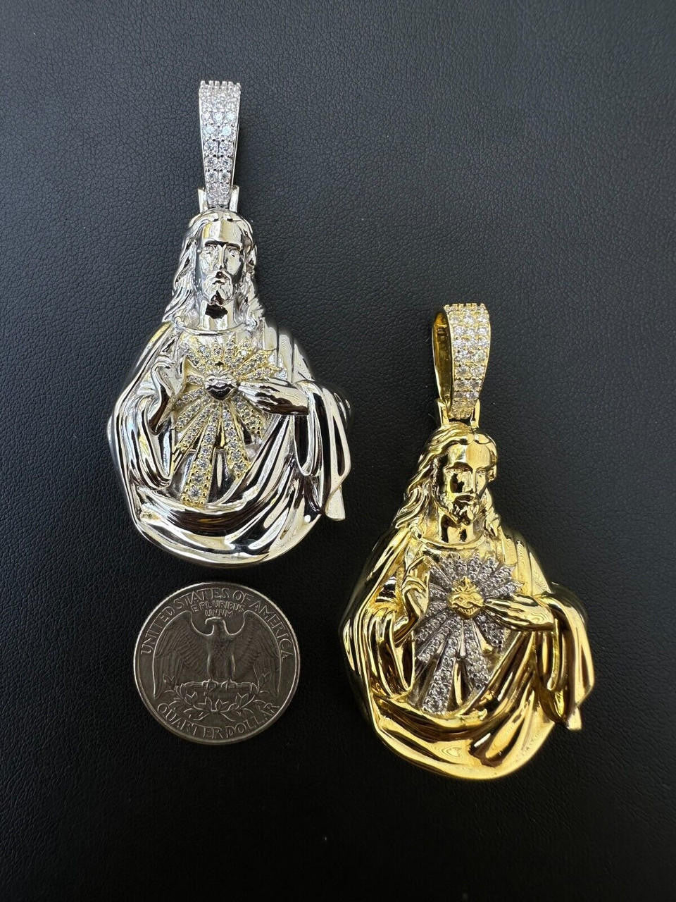 MOISSANITE Sacred Heart Jesus Pendant - 14k Gold Vermeil Or 925 Silver - Large 2.5"