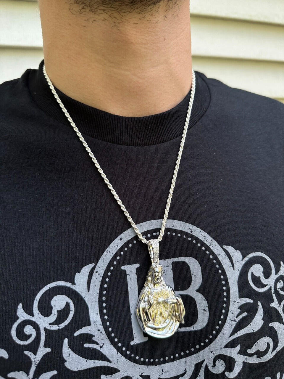 MOISSANITE Sacred Heart Jesus Pendant - 14k Gold Vermeil Or 925 Silver - Large 2.5"