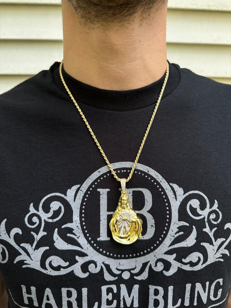 MOISSANITE Sacred Heart Jesus Pendant - 14k Gold Vermeil Or 925 Silver - Large 2.5"