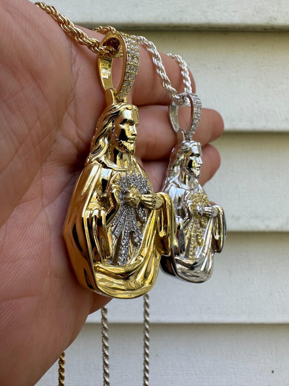 MOISSANITE Sacred Heart Jesus Pendant - 14k Gold Vermeil Or 925 Silver - Large 2.5"