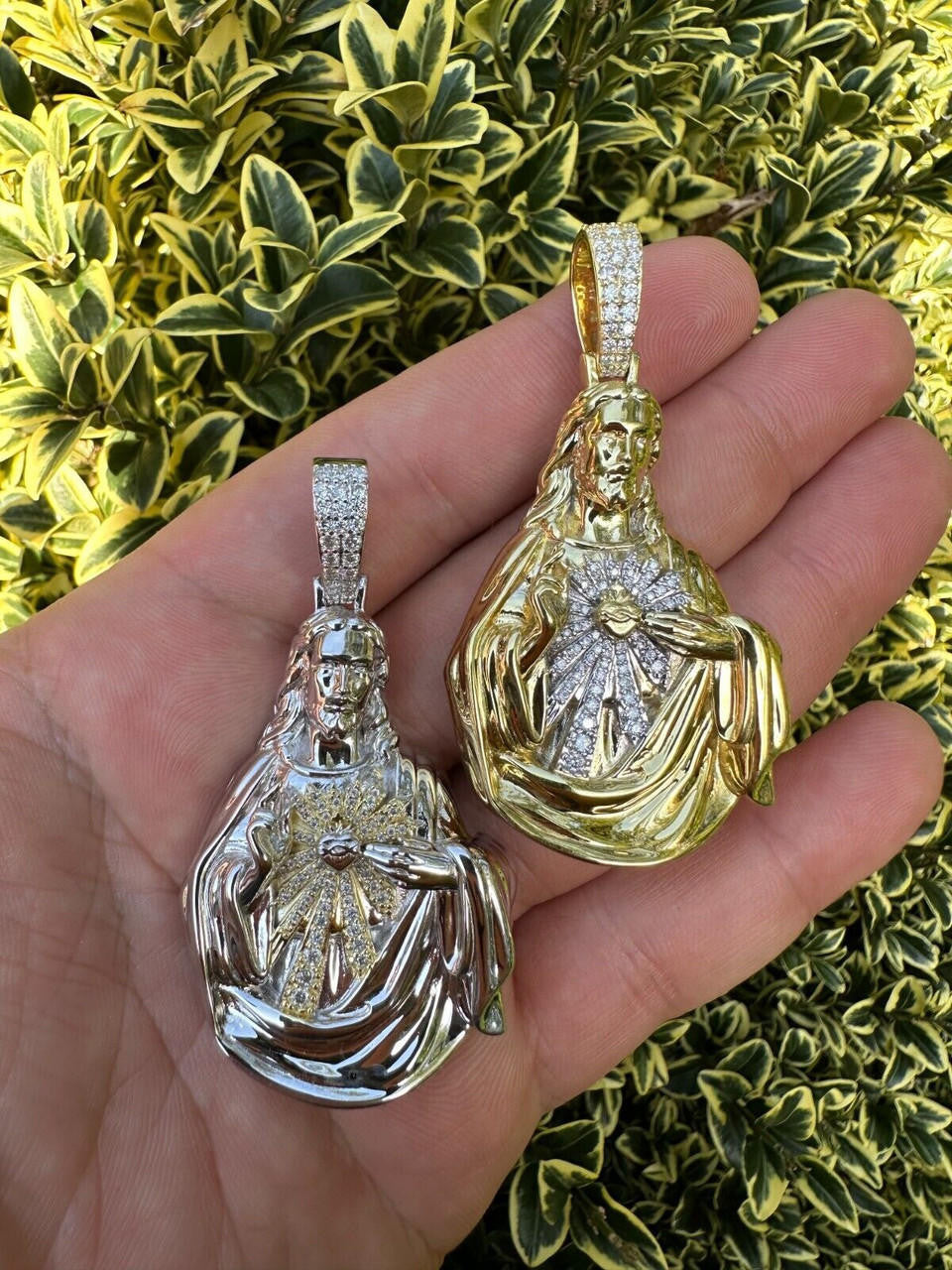 MOISSANITE Sacred Heart Jesus Pendant - 14k Gold Vermeil Or 925 Silver - Large 2.5"