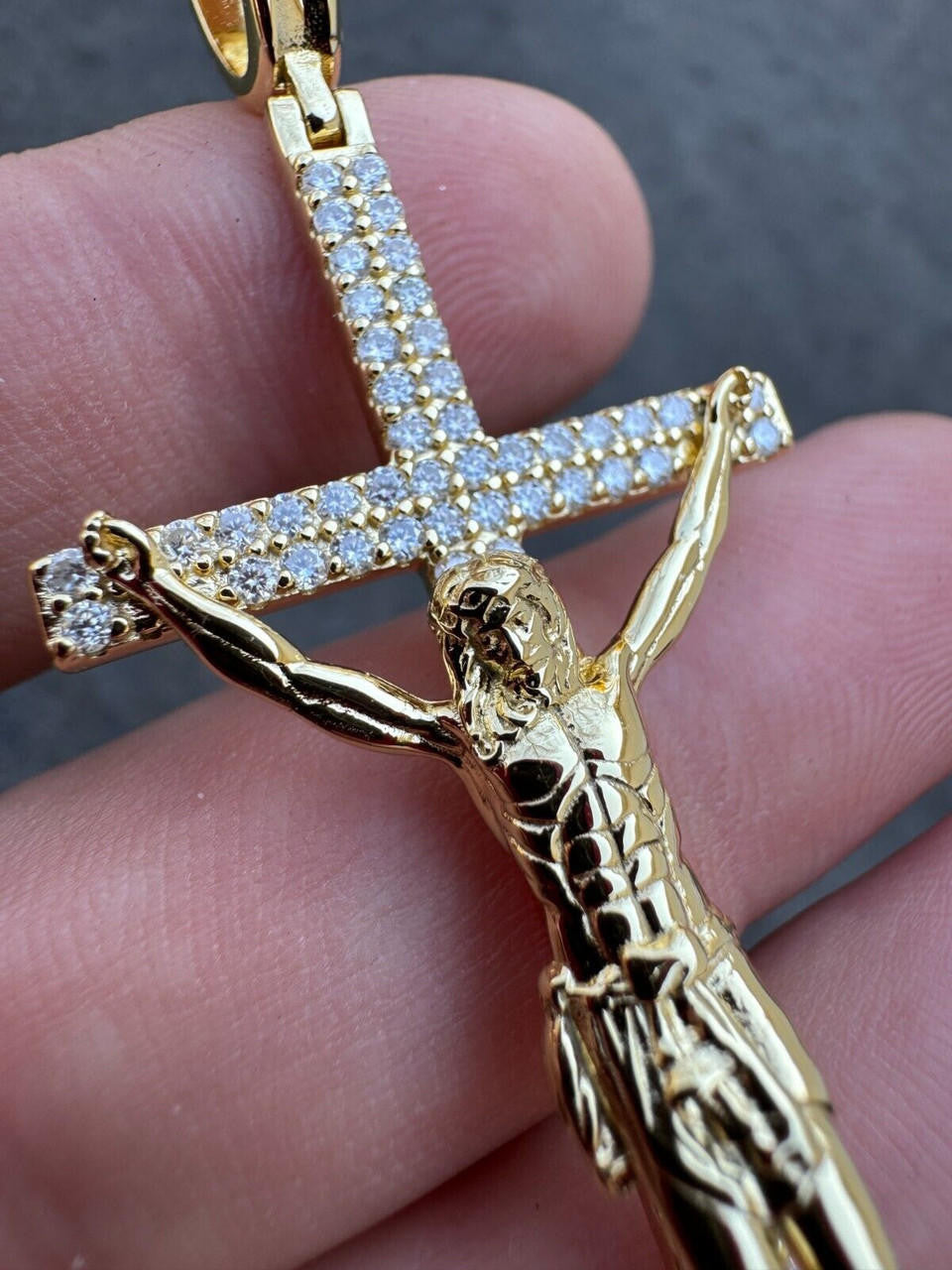Moissanite Real Iced Jesus On Cross Pendant - Real 925 Silver 2" Mens Necklace