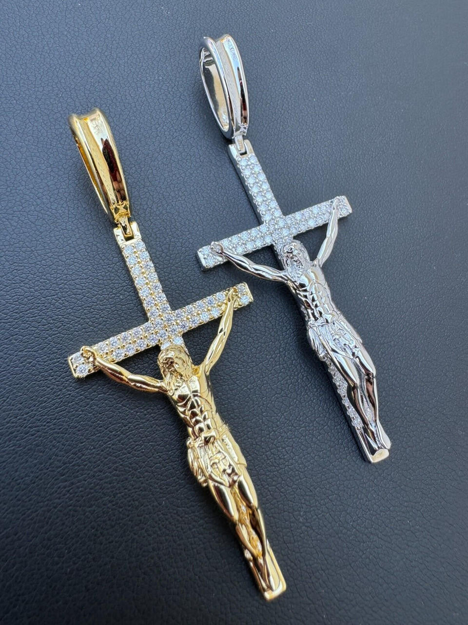 Moissanite Real Iced Jesus On Cross Pendant - Real 925 Silver 2" Mens Necklace