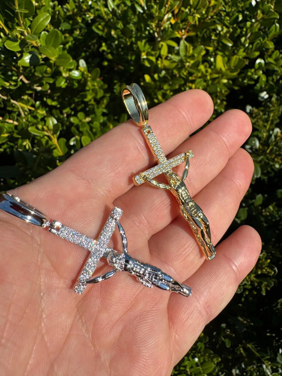 Moissanite Real Iced Jesus On Cross Pendant - Real 925 Silver 2" Mens Necklace