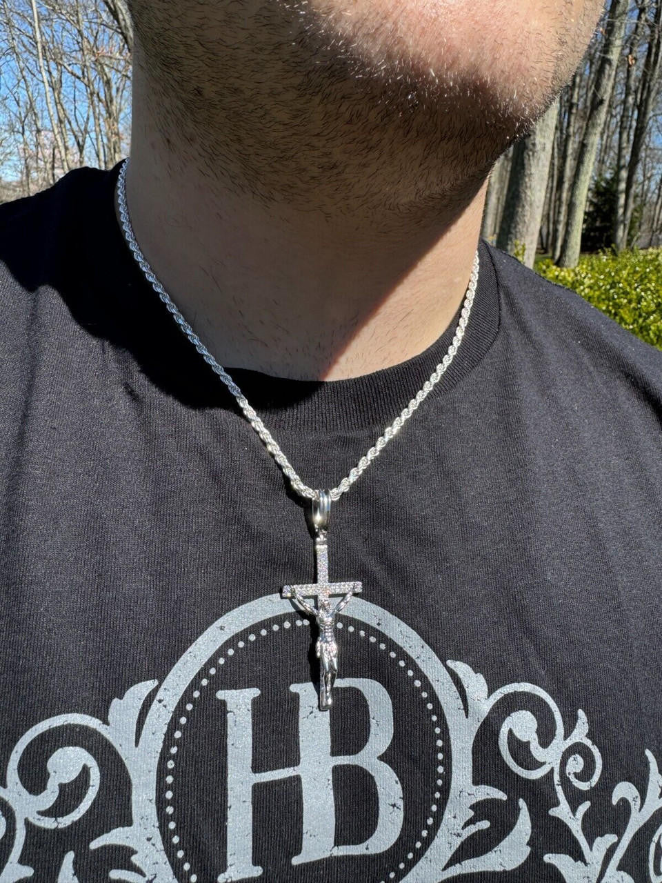 Moissanite Real Iced Jesus On Cross Pendant - Real 925 Silver 2" Mens Necklace