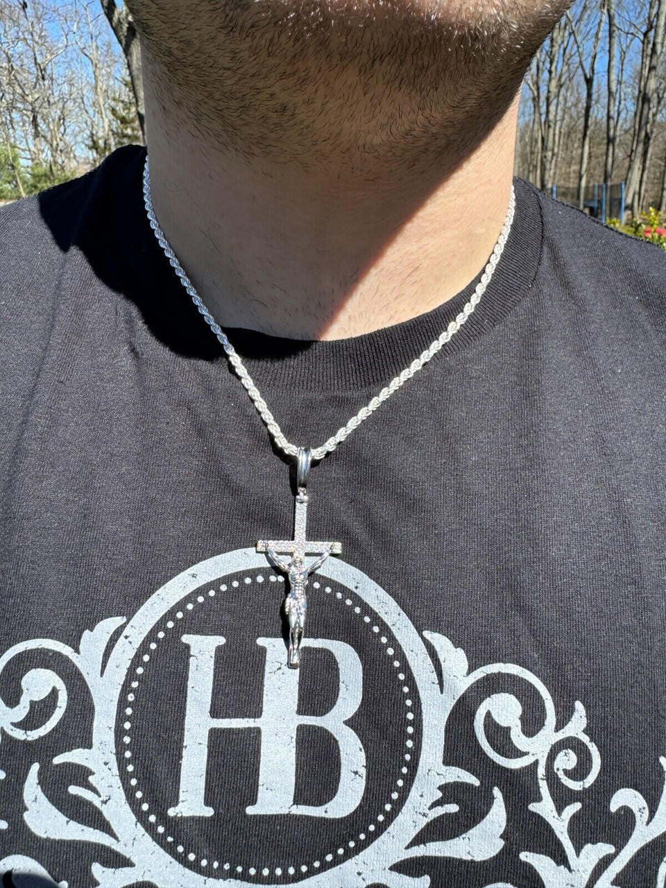 Moissanite Real Iced Jesus On Cross Pendant - Real 925 Silver 2" Mens Necklace