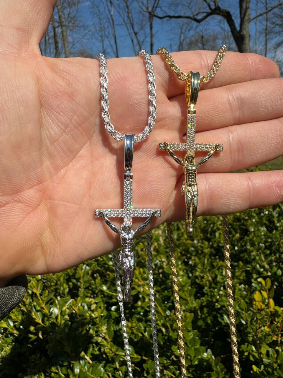 Moissanite Real Iced Jesus On Cross Pendant - Real 925 Silver 2" Mens Necklace