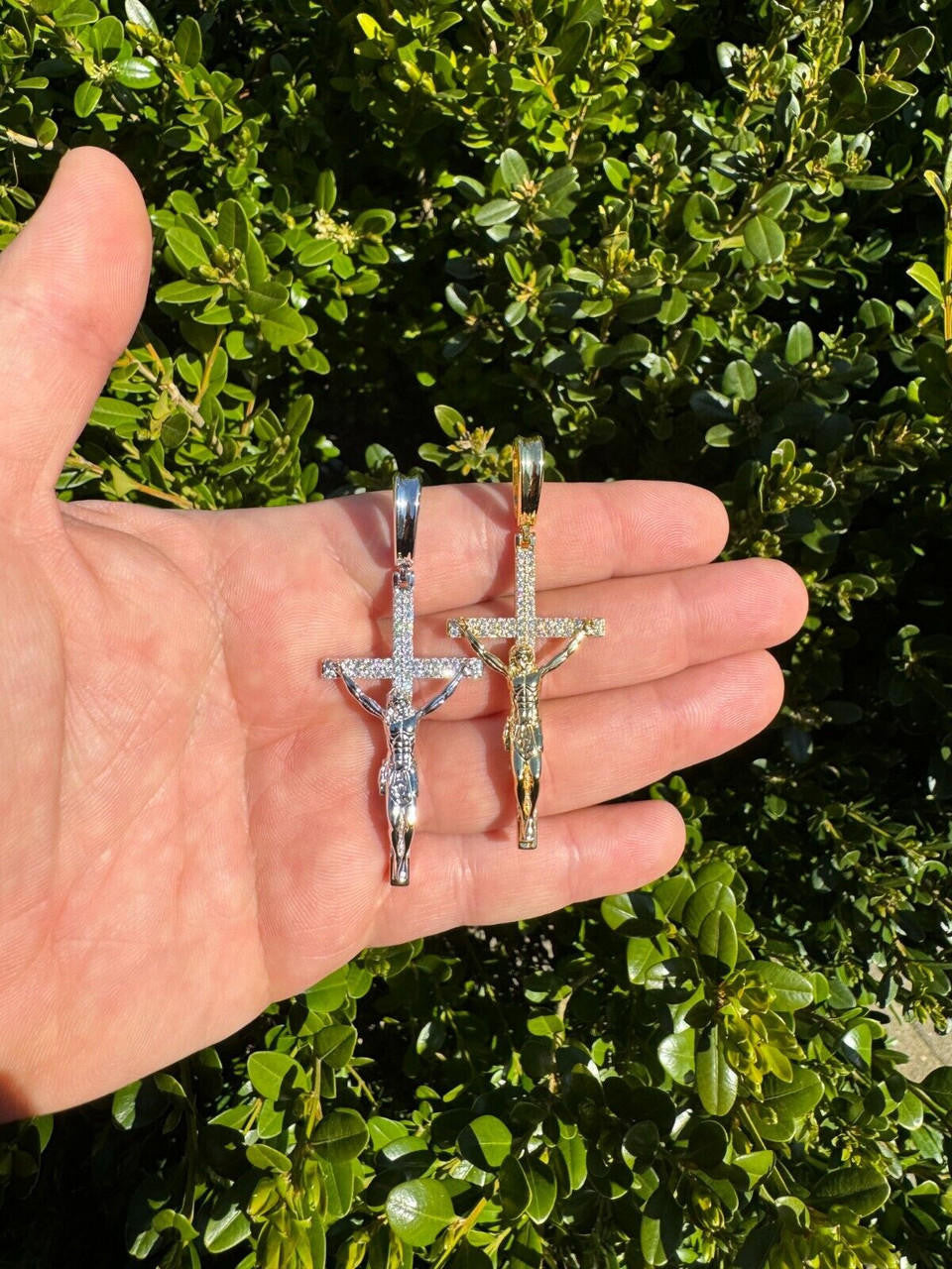 Moissanite Real Iced Jesus On Cross Pendant - Real 925 Silver 2" Mens Necklace