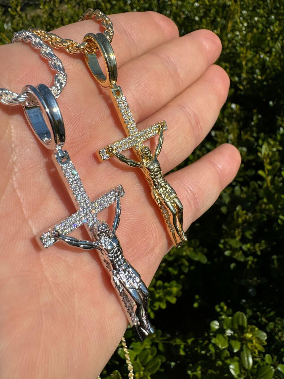 Moissanite Real Iced Jesus On Cross Pendant - Real 925 Silver 2" Mens Necklace
