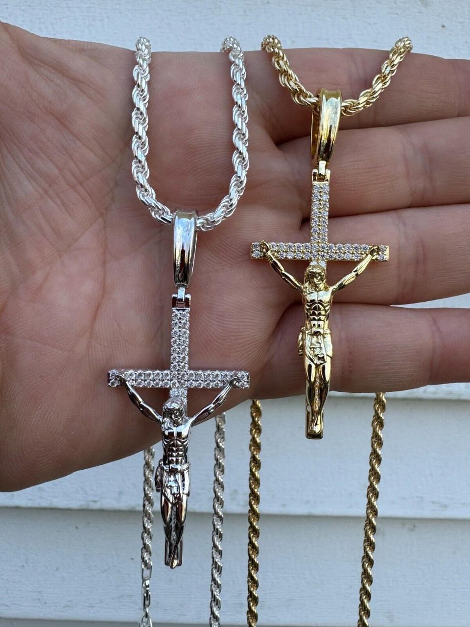 Moissanite Real Iced Jesus On Cross Pendant - Real 925 Silver 2" Mens Necklace